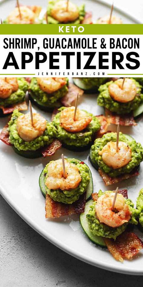 Make the best Holiday appetizer! This Keto Shrimp Guacamole and Bacon Appetizer recipe is the top pick for a crowd at the football watch party! This buttery shrimp with savory bacon is perfect for a New Year's Eve food idea. Pin this simple game day recipe! Keto New Years Eve Party Appetizers, Keto New Years Eve Food, Nye Party Food, Shrimp Guacamole, New Year's Eve Food, Keto Finger Foods, Bacon Appetizer, Avocado Appetizer, Bacon Recipes Appetizers