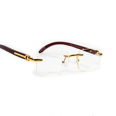 Mens Designer Clear Lens Gold Frame Wood Grain Retro Rectangular Luxury Square Glasses Lens Color: Clear Material: Metal/ Gold Plating Lens Width Size: 53mm Lens Length: 33mm Arm Length 145mm Cartier Glasses Men, Hip Hop Glasses, Round Metal Glasses, Gold Rimmed Glasses, Oval Glasses Frames, Black Eyeglasses Frames, Pretty Accessories, Gold Glasses, Mens Glasses Frames