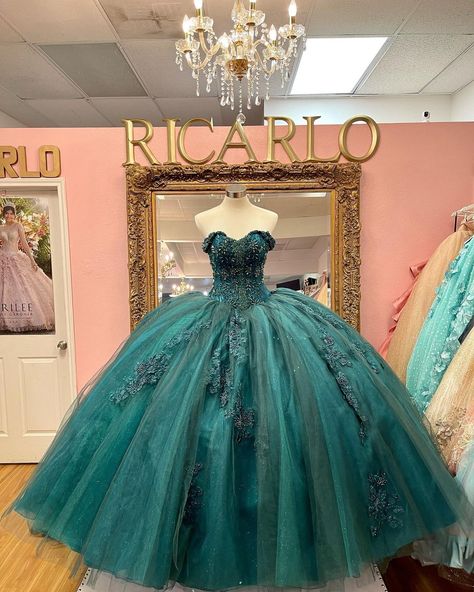 Green Ball Gown, Charro Quinceanera Dresses, Quinceñera Dresses, Princess Prom Dresses, Pretty Quinceanera Dresses, Quince Dress, Ball Gowns Evening, Sweet 16 Dresses, Quince Dresses