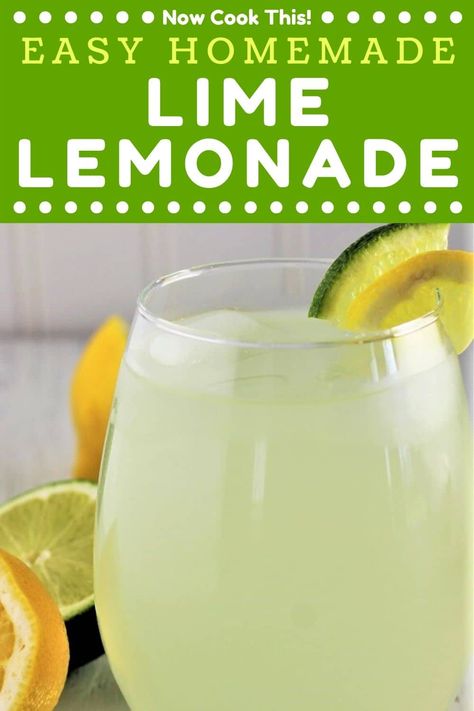 This Easy Homemade Lime Lemonade is a delicious and refreshing drink for hot summer days or any time of the year! All you need is 4 simple ingredients - lemon juice, lime juice, sugar, and water (you can even use bottled juice if that's all you have). Get the recipe and give it a try! #limelemonade #homemadelemonade #lemonade #lemonlime #drinks Lime Aid Recipe, Lime Lemonade Recipe, Summer Refreshers, Lime Juice Recipes, Lime Lemonade, Lime Drinks, Homemade Lemonade Recipes, Alcohol Beverages, Frozen Drink