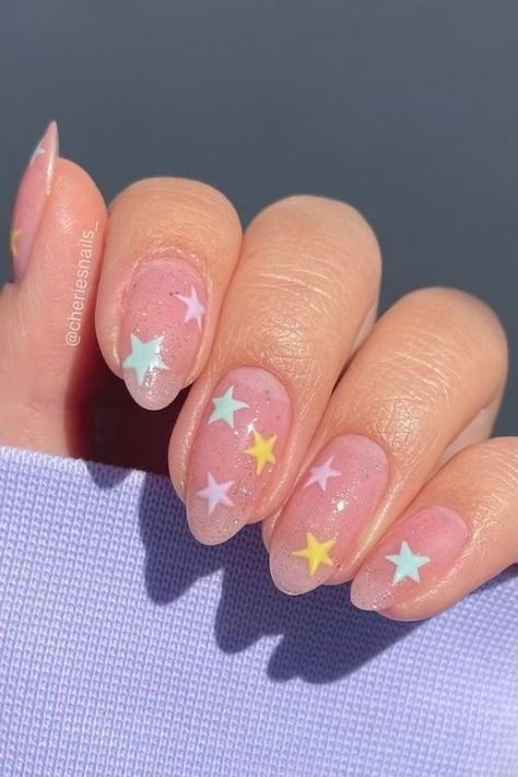 Rose Quartz Nails, Crackle Nails, Star Nail Designs, Star Nail, Pastel Nails Designs, Pastel Nail, Hippie Nails, Nail Art Glitter, Cute Simple Nails