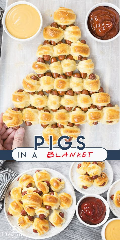 Lil Smokies Pigs in a Blanket is a favorite for generations. Quick and easy made with Cocktail Weenies, Crescent Rolls and topped with Ketchup, BBQ Sauce, Ranch, or Honey Mustard. Easy Recipe to let the Kids help too. Fun for Super Bowl Parties, Game Nights or just because. #devourdinner #devourpower #superbowlappetizer #superbowlsnacks #feedfeedathome #huffposttaste #todayfood #food52grams #onthetable #shareyourtable #appetizerrecipe #appetizers #pigsinablanket #lilsmokiesinablanket #yum Lil Smokies Wrapped In Crescent Rolls, Lil Smokies Pigs In A Blanket Recipe, Pigs In A Blanket Candy Cane, Little Hot Dogs In Crescent Rolls, Crescent Roll Lil Smokies, Crossaint Appetizer, Breakfast Lil Smokies Recipes, Lil Smokies Dipping Sauce, Recipe For Cocktail Weenies