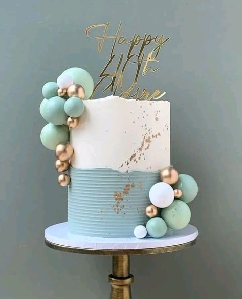 Color Cake Birthday, Birthday Cake Two Tier, Two Tier Cakes, Green Birthday Cake, Cake Two Tier, Mint Theme, Contemporary Cake, 50 Cake, Green Birthday Cakes