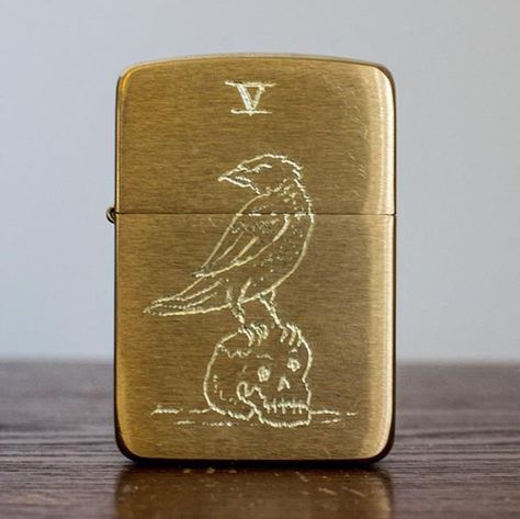 Jon Contino, Engraved Zippo, Crow Design, L Monogram, The Happy Prince, Engraving Ideas, Cool Lighters, Past Lives, Zippo Lighter