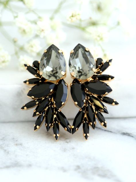 On Sale, Holiday Sale     Champagne Statement Earrings,Bridal Earrings, Swarovski Bridal Earrings,Cocktail Earrings,Big Earring, cocktail earrings, Wedding Earrings Black Statement Earrings,Black Earrings, Swarovski Bridal Earrings,Cocktail Earrings,Big Earring, Black Gold cocktail earrings,Gray Earrings  Dazzling post Crystal earrings feature a Pear shape crystal set on a secure prong settings. The perfect shade for cocktail parties or to add a touch of color to your wedding ensemble  Petit... Earring Tops, Red Carpet Jewelry, Black Statement Earrings, Black Crystal Earrings, Cocktail Earrings, Gray Earrings, Black Gold Jewelry, Earrings Big, Gold Cocktail