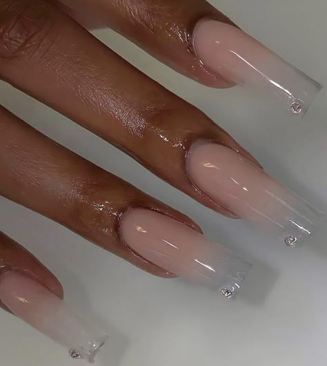 Translucent Nails Acrylic, Clear Transparent Acrylic Nails, Think French Tip Nails, Clean Nails Acrylic, Clear Tip Nails Designs, Clear Nails Ideas, Transparent Acrylic Nails, Clear Acrylic Nails With Design, Classy Long Nails