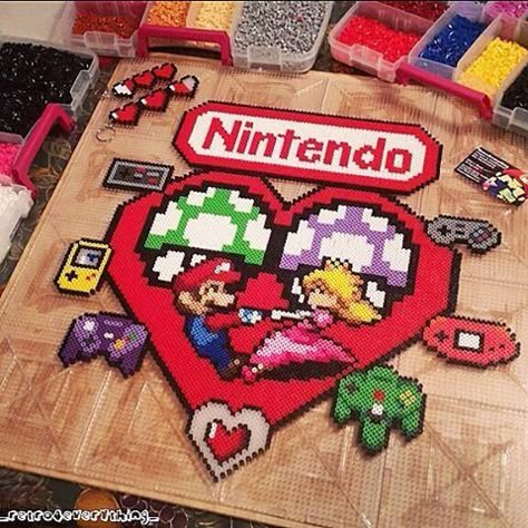 Nintendo Nintendo Perler, Perler Bead Mario, Bead Wreath, Arte Nerd, Perler Creations, Pixel Beads, Hamma Beads, Perler Art, Art Perle