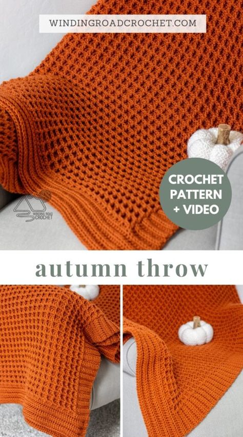 Fall Crochet Stitches, Quick Fall Crochet Projects, Fall Blanket Crochet, Fall Crochet Blanket Patterns Free, Fall Colors Crochet Blanket, Fall Inspired Crochet Blanket, Winding Road Crochet, Crochet Fall Blanket, Orange Crochet Blanket Ideas