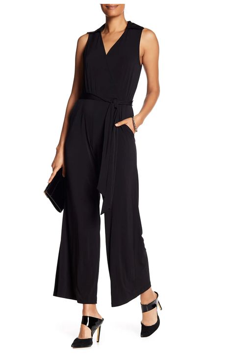 Nina Leonard Solid Tie Waist Jumpsuit | Nordstromrack Jumpsuit For Wedding Guest, Black Tie Attire, Tie Waist Jumpsuit, Solid Jumpsuit, Wide Leg Romper, Jumpsuit Chic, Cocktail Attire, Printed Midi Skirt, Chiffon Long Sleeve