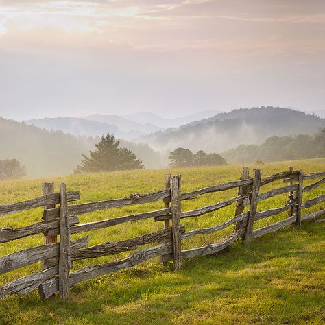 Fence line at dawn along the Blue Ridge Parkway. #blueridegeparkway #fence #smokeymountains #fog Fence Reference, Ridge Drawing, Freedom Pictures, Farm Scenery, Healthcare Art, Field Fence, Picket Fences, Country Photography, Inktober 2024