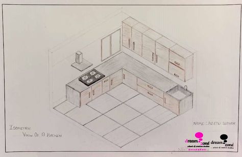 Hand sketching of the kitchen in isometric view Done by our "MDIAD" student "Neetu Suthar" @DreamzoneNagarbhavi 7676922376 / 9108289512 https://www.dreamzonenagarbhavi.in/ #dreamzonenagarbhavi #InteriorDesign #FashionDesign #Graphic Design #skillindia #nsdc #creativecourses #rrnagar #chandralayout #peenya #annapurneshwarinagar #kottigepalya #vijaynagar #nagarbhavi #bangaloreviswavidalaya #ullala #vishweshwarayanagar #kengeri #tavarekere #kumbalagodu #bidadi #ramnagar Isometric View Of Kitchen, Axonometric Drawing, Hand Sketch, Kitchen In, The Kitchen, Kitchen Design, Art Drawings, Sketch, Graphic Design