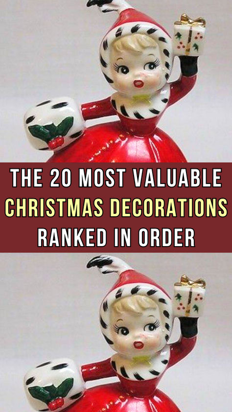 Check to see if you have any of these Christmas decorations! Vintage Plastic Christmas Decorations, How To Style A Corner Cabinet, Christmas Decor Ideas Peppermint, Iconic Christmas Photos, Old Time Christmas Tree Decorating Ideas, 1960 Christmas Decorations, Christmas Vintage Decor Ideas, 1950s Christmas Decor, Luxury Christmas Decor Ideas