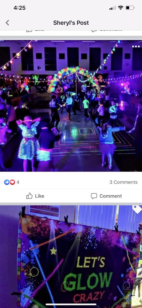 Mother Son Dance Elementary School, Middle School Glow Dance, Elementary School Dance Theme, Homecoming Dance Ideas Theme, Neon Glow School Dance, Elementary School Dance Decorations, Hoco Dance Themes Ideas, Father Daughter Dance Themes Schools, Mother Son Glow Party