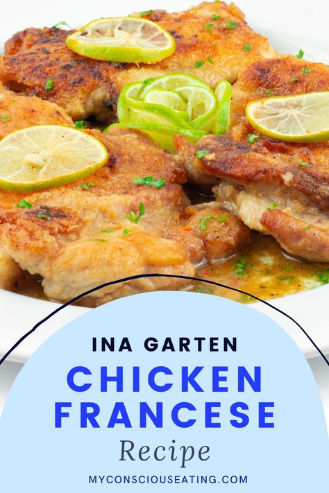 Chicken Francese on a plate Chicken Francaise Recipe, Chicken Francese Recipe, Chicken Francaise, French Chicken Recipes, Ina Garten Chicken, Best Ina Garten Recipes, Elegant Dishes, Chicken Francese, Chicken Fricassee