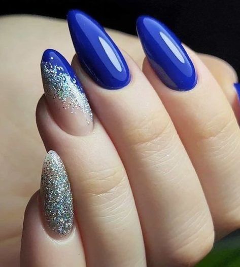 Blue And Silver Nails, Elegant Touch Nails, Emerald Nails, Blue Gel Nails, Maroon Nails, Graduation Nails, Gold Glitter Nails, Blue Acrylic Nails, Glitter Gel Nails