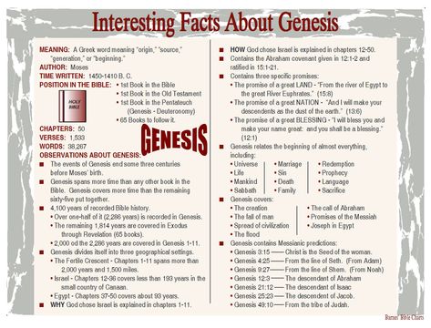 Interesting Facts about Genesis Genesis Verses, Genesis Bible Study, Bible Summary, Bible Charts, Chronological Bible, Bible Overview, The Book Of Genesis, Old Testament Bible, Study Books