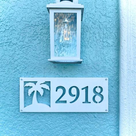 "Love the new house numbers! Goes perfectly with our home! Great quality! Very fast shipping especially during holiday season." Gigi S. https://etsy.me/3WNbfMZ #palmtree #address #housenumber #beachhouse #coastaldecor #tropicaldecor Coastal House Number Ideas, House Number Ideas Beachy, Blue Address Sign, Beach Address Signs, Personalized Beach House Sign, Home Outdoor Decor, Tropical Home, Coastal Beach House, Florida Sunshine