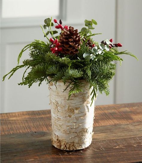 Birch Vase Centerpiece, Birch Vase, Log Centerpieces, Log Decor, Log Ideas, Winter Reindeer, Tree Vase, Vase Centerpiece, Christmas Vases