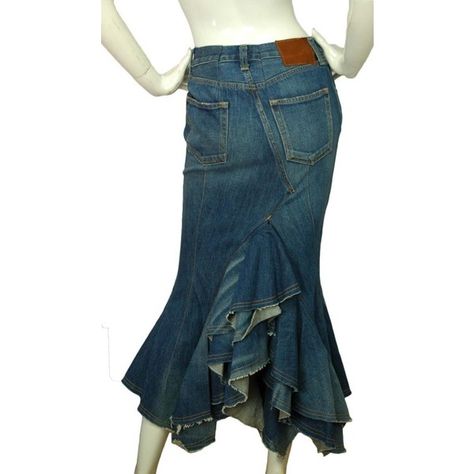 JUNYA WATANABE Denim Long Skirt With Back Ruffle ❤ liked on Polyvore Upcycle Skirt, Ruffled Long Skirt, Junya Watanabe Denim, Denim Upcycle, Denim Long Skirt, Fitted Denim Skirt, Long Denim Skirt, Denim Ideas, Upcycle Jeans