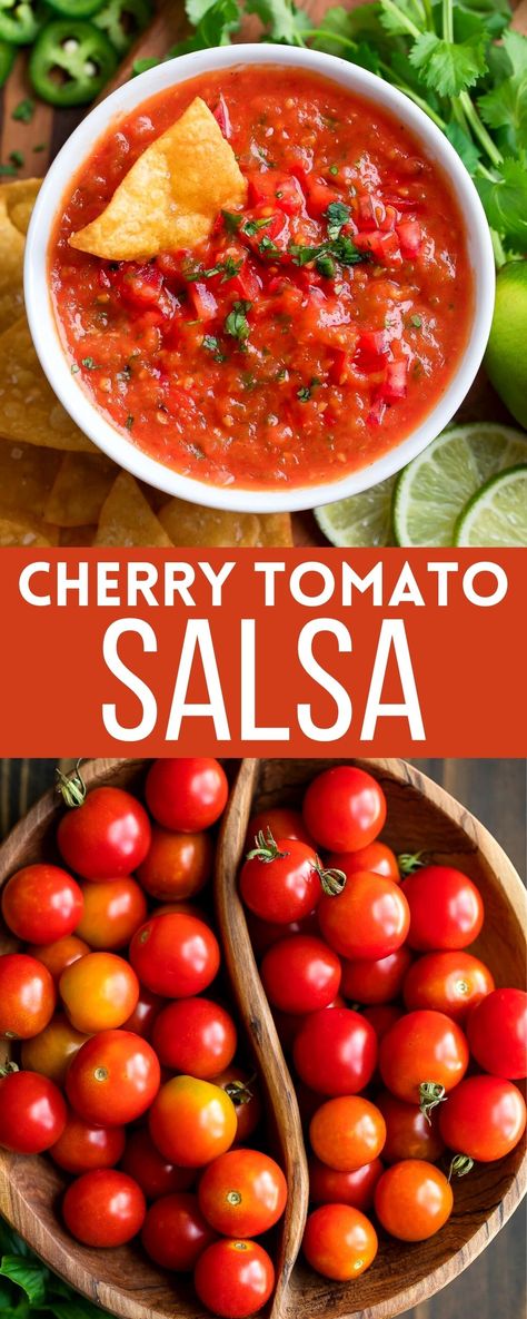 salsa made with roasted cherry tomatoes Roasted Cherry Tomato Salsa, Cherry Salsa Recipe, Recipe With Tomatoes, Cherry Salsa, Salsa Salsa, Tomato Salsa Recipe, Cherry Tomato Recipes, Fresh Tomato Recipes, Homemade Salsa Recipe