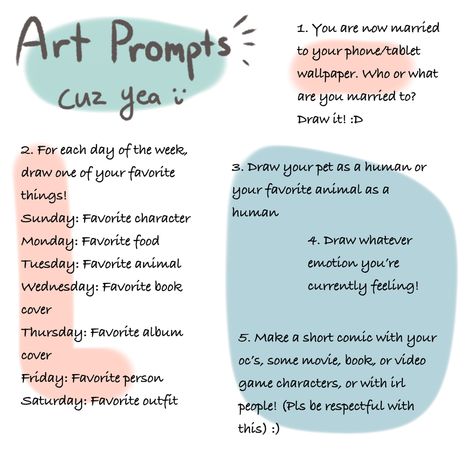 hopefully these will help you with your art block or whateva 😌😊 #artprompts #artblock #drawingideas Art Reference Board, How To Beat Art Block, Art Block Challenge, How To Get Over Art Block, How To Fix Art Block, Art Ideas For Art Block, How To Get Out Of Art Block, Artblock Help Ideas, How To Get Rid Of Art Block