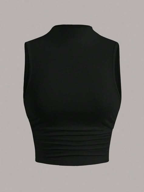 SHEIN EZwear Black Mock Neck Ruched Tank TopI discovered amazing products on SHEIN.com, come check them out! Collar Crop Top, Mock Neck Tank Top, Black Mock Neck, Tank Top For Women, Top Streetwear, Y2k Black, Streetwear Y2k, Top For Women, Solid Clothes