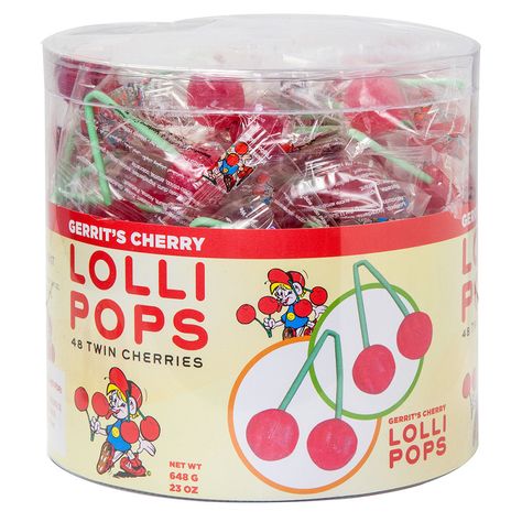 GERRIT'S TWIN CHERRY LOLLIPOPS 0.48 OZ Retro Chocolate Bars, Cinnamon Gum, Spearmint Gum, Haribo Candy, Lolli And Pops, Individually Wrapped Candy, Sugar Free Candy, Cherry Baby, Carnival Birthday Parties