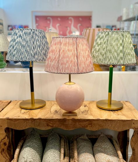 Want to add some movement to your lampshades? The Quiver pattern by @iansandersontextiles are hand crafted and inspired by an Ikat design with elegant and dynamic darts of color. Shown here on a few of our Kate Spade table lamps. Shop our exclusive selection of lan Sanderson lampshades and pillows on our website. #iansanderson #iansandersontextiles #pillows #lampshades #lamps #accentlighting #ikat #mixingpatterns #katespade #interiordesign #homedecor Lamp Pattern, Ikat Design, Quiver, Accent Lighting, Pattern Mixing, Lampshades, Table Lamps, Lamps, Kate Spade