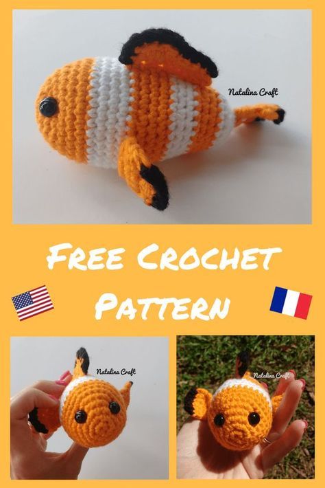 Crochet Clownfish, Amigurumi Fish, Free Form Crochet, Crochet Fish Patterns, Fish Crochet, Stuffed Fish, Crocheted Animals, Crochet Fish, Confection Au Crochet