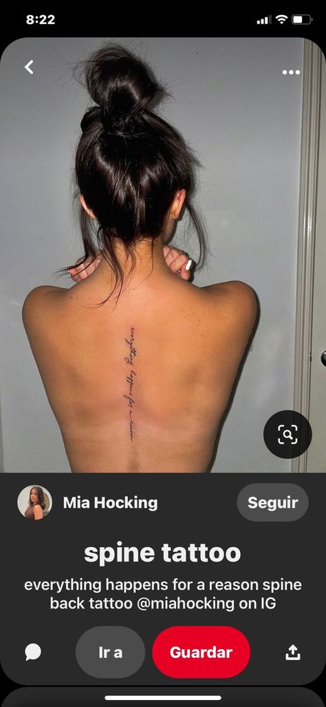 Simple Spin Tattoos, Faith Over Fear Spine Tattoo, Spoke Tattoos Women, Mini Spine Tattoo, Spine Tattoo Ideas Female Meaningful, Spins Tattoos, Everything Happens For A Reason Tattoo On Spine, Short Spine Tattoo, Simple Spine Tattoo Women