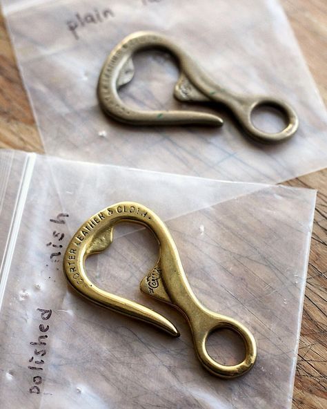 Corter Leather & Cloth (@corterleather) posted on Instagram: “From the archives - Amish made Bottlehook samples in solid brass, 2015 or so. A very cool experience working with a completely off grid…” • Mar 3, 2021 at 5:44pm UTC Corter Leather, Cool Gear, Kydex, Off Grid, Off The Grid, Business Ideas, Leather Craft, Bottle Opener, Solid Brass