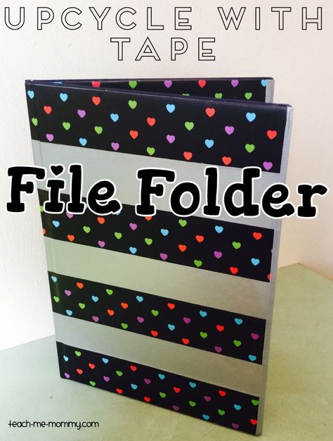 I’m at it again: upcycling with tape. This time I gave an old file folder a make over! So it was an old folder I used while studying. I saw it in my cupboard, and thought it would look so nice with a little bit of TLC. This is the before and after: And it … Folder Scrapbook Ideas, File Folder Decoration Ideas, Diy File Folders How To Make, Folder Design Diy School Easy, Diy Portfolio Folder Design For Students, Altered File Folders, Diy Scrapbook Album, School Folders, Upcycled Projects