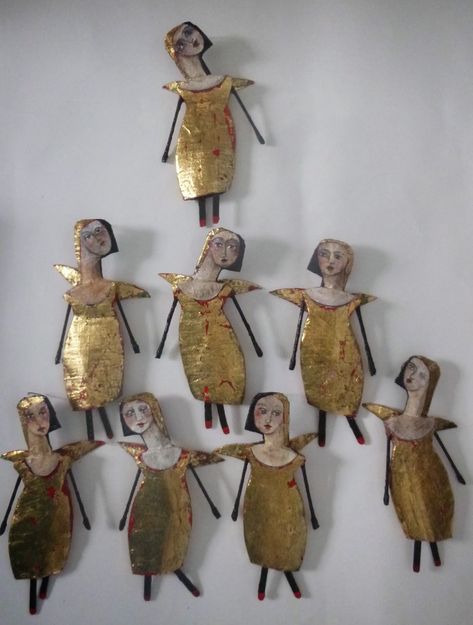 Paper Mache Angels, Assemblage Art Dolls, Paper Bird, Paper Mache Art, Paper Mache Sculpture, Paper Birds, Spirit Dolls, Wear Red, Art Dolls Handmade