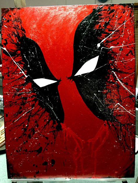 Deadpool! Acrylic painting Deadpool Acrylic Painting, Brushless Painting, Avengers Canvas Painting, Deadpool Painting, Tik Tok Videos Funny, Hockey Helmet, Deadpool Art, Moody Art, Wade Wilson