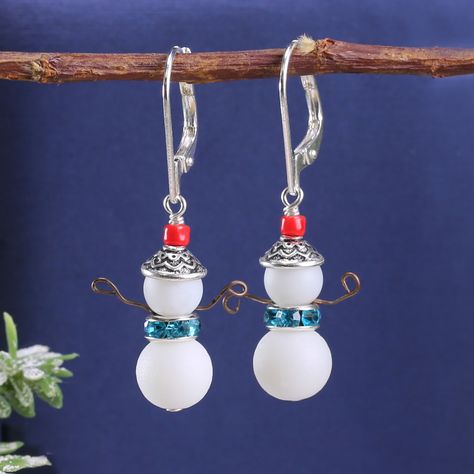 Bead Cap Snowman Earrings (Customer Design) - Lima Beads Snowman Earrings, Beads Online, Bead Store, Head Pins, Bead Caps, White Beads, Jewelry Tutorials, Beaded Flowers, Silver Beads