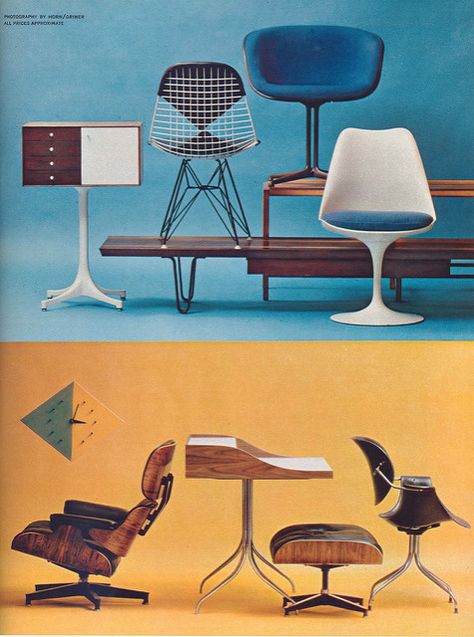 Designs for Living | From an article about modern American f… | Flickr Eames Furniture, Chair And Table, Chairs And Tables, Mcm Furniture, Retro Furniture, French Furniture, Herman Miller, Furniture Inspiration, Mid Century Modern Furniture