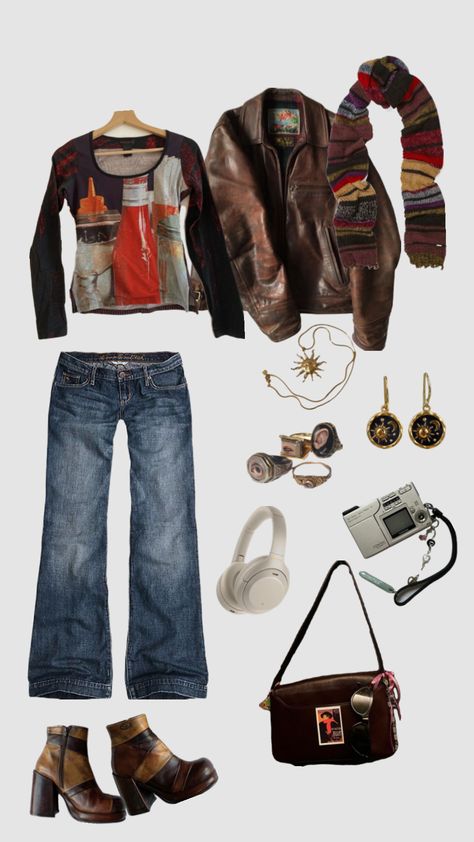 Fall outfit #fallfit #autumnvibes Ny Outfits, Fancy Shirt, Outfits 2000s, Downtown Outfits, Autumn Fits, Outfit Collage, Fall Fit, Hippie Outfits, Knit Outfit