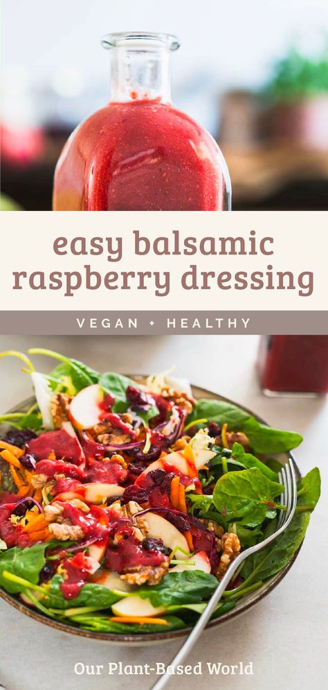 Ditch store-bought dressing for good! Create your own signature Balsamic Raspberry Vinaigrette using our simple recipe. The ideal balance of balsamic tang and raspberry sweetness, it's an instant upgrade for your salads, marinades, and more! Follow us for more yummy #DIY dressings and sauces. Raspberry Balsamic Dressing, Raspberry Balsamic Vinaigrette Recipe, Rasberry Dressing Salad, Raspberry Walnut Vinaigrette, Rasberry Vinegrette Recipe, Raspberry Vinegrette, Vinegrette Recipe, Balsamic Spinach, Easy Spinach Salad