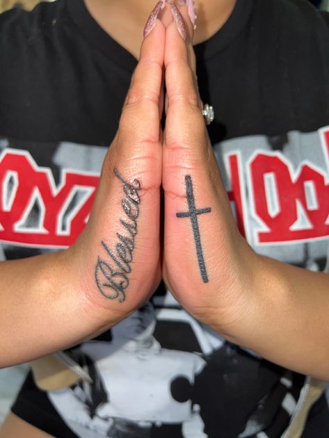 Blessed On Hand Tattoo, Blessed Tattoo For Men Neck, Blessed Hand Tattoos For Women, Blessed Hand Tattoo For Men, Blessed Side Hand Tattoo, Blessed Hand Tattoo, Blessed Tattoo On Forearm, Mens Blessed Tattoo, Blessed Tattoo For Men