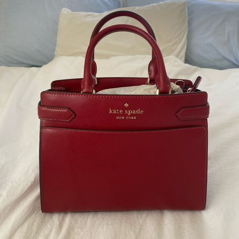 Kate Spade Staci Bag In Medium Size. Beautiful Dark Red Color, Brand New With Tags. It’s The Perfect Size For Everyday Use! Not Too Big, But With A Decent Capacity. This Bag Has Been Discontinued, So You Won’t Find It New Anywhere Else! Original Retail For $399. Medium Bags Handbags, Dark Red Handbag, Kate Spade Bag Aesthetic, Dark Red Bag, Kate Spade Red Bag, Red Kate Spade Purse, Bags Wishlist, Red Clutch Bag, Kate Spade Staci