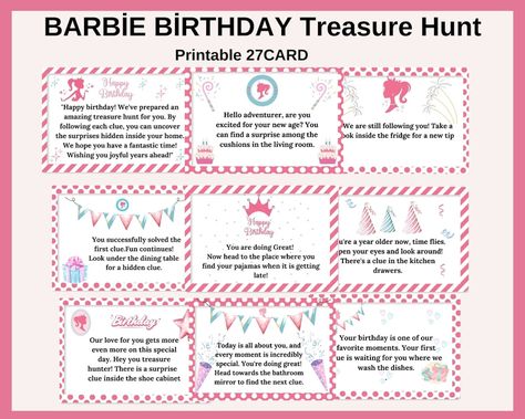 Birthday Party Scavenger Hunt, Birthday Treasure Hunt, Printable Birthday Games, Birthday Scavenger Hunt, Birthday Games For Kids, Scavenger Hunt Birthday, Back To School Bulletin Boards, Scavenger Hunt For Kids, Barbie Birthday