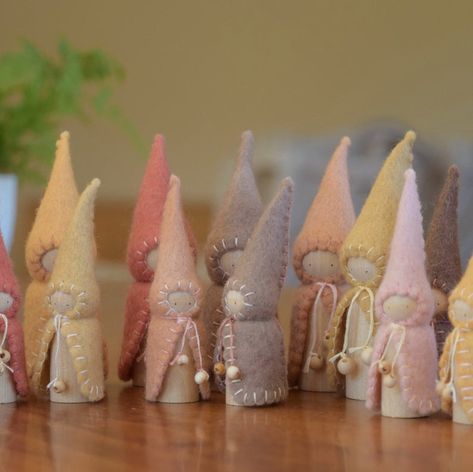 Waldorf Steiner inspired gnomes 7Peg gnomes peg | Etsy Peg Gnomes, Felt Gnomes, Felt Crafts Dolls, Autumn Gnomes, Waldorf Inspired Toys, Waldorf Crafts, Gnomes Diy, Peg People, Small World Play