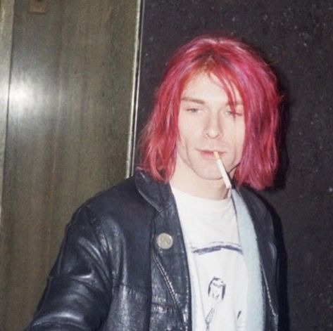 Kurt Cobain, Pink Hair, Red Hair, A Man, Red, Hair, Pink, White, Black