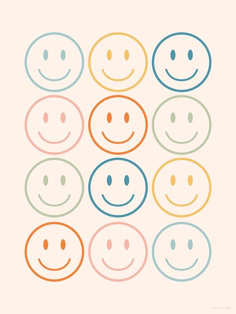 PRICES MAY VARY. Happy Faces Poster - Go retro with this aesthetic wall art print. Featuring a fun, nostalgic 60's and 70's style happy faces in colorful pastel palette. Premium Prints - Art poster measures 12x16 inches. Printed on cardstock with matte finish. Shipped flat in a sturdy mailer, does not include frame. Aesthetic Room Decor - Decorate your room with our trendy wall art prints to fit your aesthetic. Whether you're looking for a poster to add to your collection or heading to college a Colorful Retro Aesthetic Room, Retro Posters For Room Aesthetic, Fun Colorful Aesthetic, Happy Person Aesthetic, Cute Aesthetic Posters, Trendy Posters For Room, Groovy Art Aesthetic, Cute Wall Posters, Pastel Retro Aesthetic