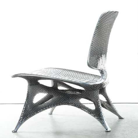 Cellular Level Design in 3D Printed Aluminum Chair from Joris Laarman. Playing with ideas is an important way of developing them to their full potential and at Joris Laarman Lab, that's a central activity of their daily practice. 3d Printed Furniture, Aluminum Chairs, Printed Chair, Parametric Design, Rapid Prototyping, Level Design, Aluminium Design, 3d Laser, Objects Design