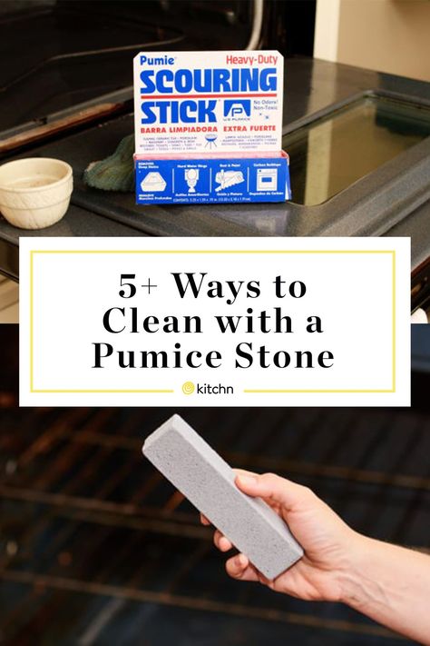 Pumice stones aren't just for the bathroom. They're actually pretty useful cleaning tool to have in the kitchen. From cleaning your oven to glass baking dishes, here are some ways to use a pumice stone in your kitchen. Baking Stone Recipes, Clean Oven Glass Door, Clean Stove Grates, Clean An Oven, How To Clean Stone, Pyrex Containers, Pumice Stones, Clean Stove, Cleaning Stone