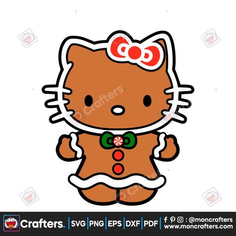 Gingerbread Christmas Hello Kitty SVG Hello Kitty Gingerbread, Hello Kitty Svg, Christmas Hello Kitty, Xmas Drawing, Christmas Topper, Cute Hello Kitty, Hello Kitty Drawing, Christmas Gingerbread House, Hello Kitty Christmas