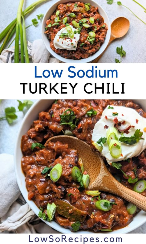 Low Sodium Turkey Chili Heart Healthy Turkey Chili, Low Sodium Turkey Chili Recipe, Low Sodium Tasty Recipes, Low Salt Vegetarian Recipes, Low Sodium Gluten Free Meals, Low Sodium Kidney Friendly Recipes, Low Sodium Chicken Chili, Low Salt Ground Turkey Recipes, Easy Low Sodium Soup Recipes