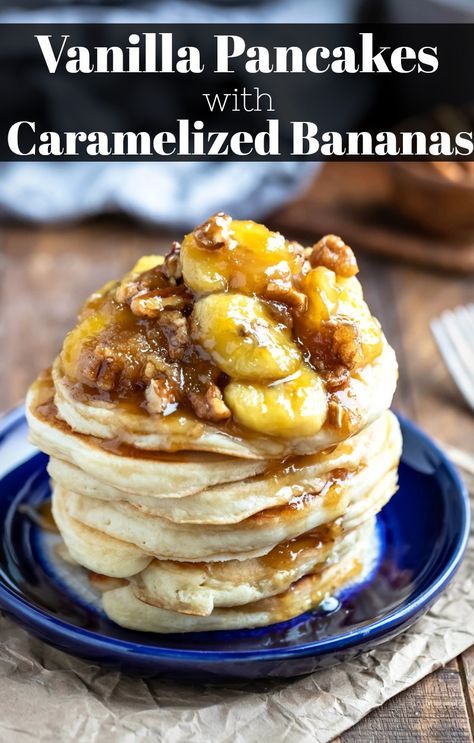 Banana Sauce Recipe, Banana Sauce, Recipe For Pancakes, Decadent Breakfast, Sweet Pancakes, Vanilla Pancakes, Almond Pancakes, Light And Fluffy Pancakes, Caramelized Bananas