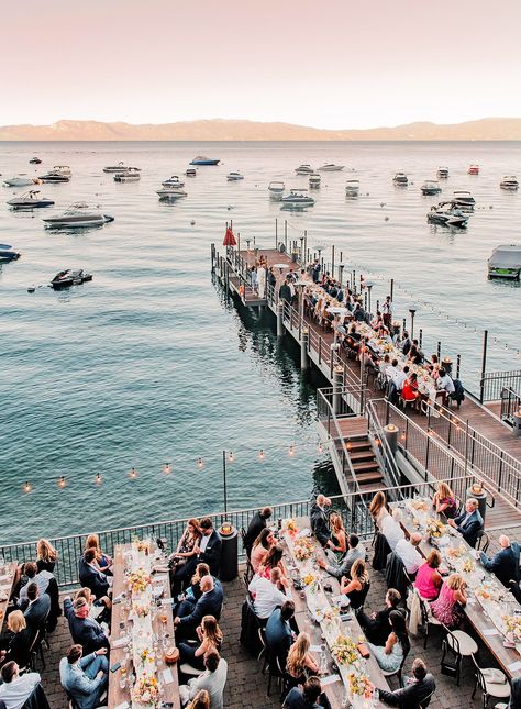 clare-nick-wedding-dinner-guests-0919 Midsummer Wedding, Dinner With A View, Wedding On Lake, Wedding Website Design, Pink Color Palette, Bespoke Wedding Stationery, Groom And Groomsmen Attire, Lakeside Wedding, Lake Tahoe Weddings